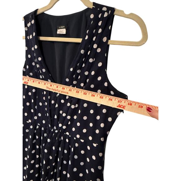 J Crew 6 Elinor Polka Dot Linen Dress $148 Sleeveless Fit&Flare Navy Blue White - Picture 6 of 8
